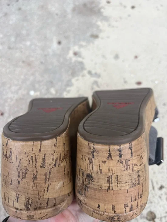 Like New Vionic Gray Dual-Strap Cork Wedge Sandals - Picture 11 of 14